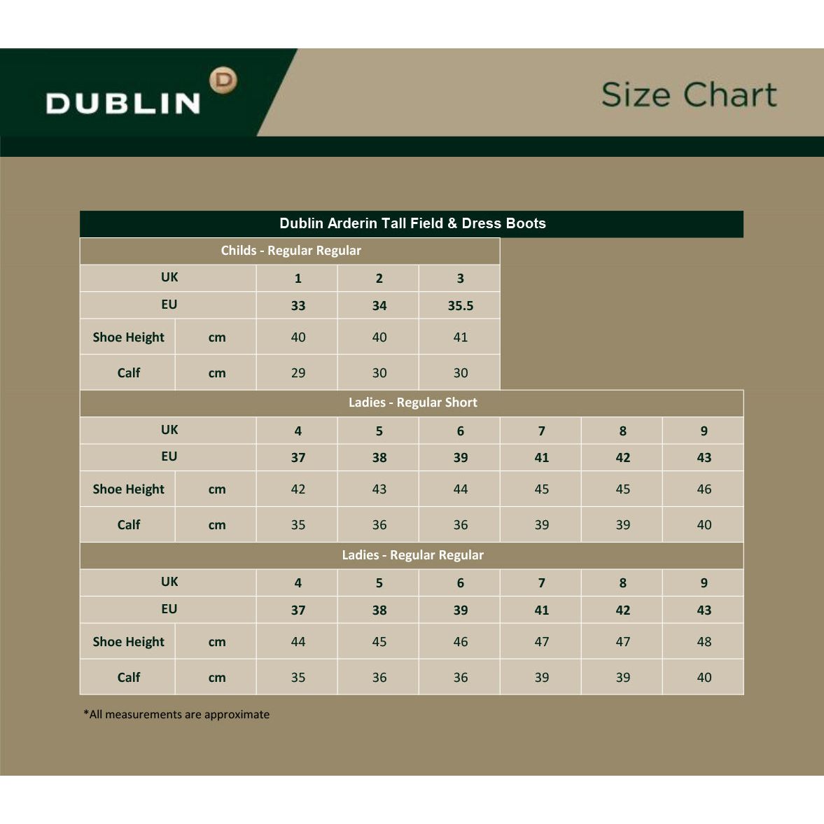 Størrelsesguide for Dublin Arderin Dress Ridestøvler